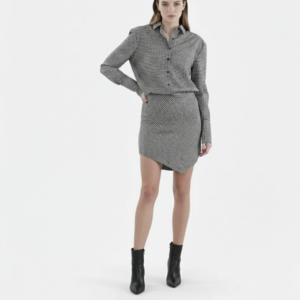 LIONESS Gingham Asymmetrical Skirt Shirtdress